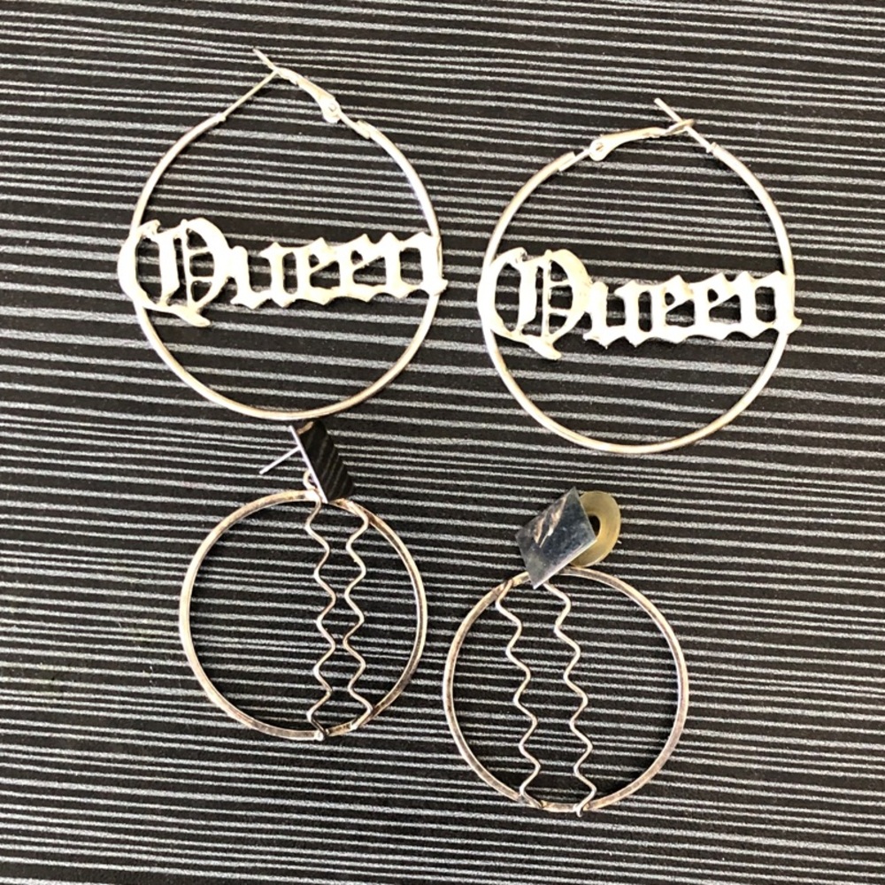 Silver 'Queen' Hoop Earrings - Statement Women's Jewelry set of 2